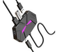 Adaptador USB 2.0 de 7 puertos con múltiples funciones con cable reforzado, decoración LED de escritorio para teclados de PC