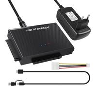 Adaptador USB 3.0 a SATA IDE, USB 3.0 a IDE/SATA para disco duro SATA de 2,5/3,5 pulgadas SATA e IDEHDD/SSD, adaptador de disco duro externo con cable USB y cable SATA y fuente de alimentación de 12 V