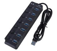 Adaptador USB 3.0 con interruptores individuales de 7 puertos y luces LED, cable de 30 cm para consolas de juegos y ordenadores portátiles