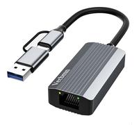 Adaptador USB a Ethernet, Adaptador USB 3.0 a RJ45 2 en 1, Adaptador de Red LAN USB Tipo C 100/1000/2500Mbps, Compatible con MacBook, Surface, Laptops con Windows, XP, Vista, Mac/Linux y más