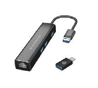Tarjeta de Red Externa GIGABIT USB A Macho (Adaptador USB-C) con 3x HUB USB 3.0 - CONCEPTRONIC