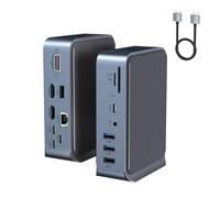 Adaptador USB C 15 en 2, Dual Monitor USB C HUB, USB C Docking Station, con 2 HDMI, VGA, 4 USB A, 2 USB C, USB C 3.0, Ethernet, 100 W PD, Audio y SD/TF Lector de Tarjetas para Portátil