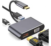 Adaptador USB C 4 en 1 USB VGA tipo C con HDMI 4K, VGA 1080P, USB 3.0 y PD 3.0, para Nintendo Switch, MacBook/MacBook Pro/Galaxy Note 9/S9/S8/Huawei P20 y otros dispositivos USB C