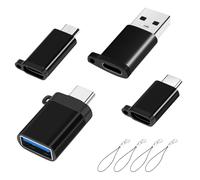 Adaptador USB C (4 pcs Negro), Tipo-C Macho a Micro Hembra, Micro Macho a Tipo-C Hembra, USB3.0 Macho a Tipo-C Hembra, Tipo-C Macho a USB3.0 Hembra, con cordón, Compatible con Tablets, Ordenadores