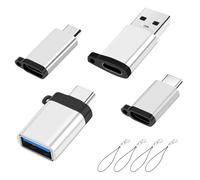 Adaptador USB C (4 pcs Plata), Tipo-C Macho a Micro Hembra, Micro Macho a Tipo-C Hembra, USB3.0 Macho a Tipo-C Hembra, Tipo-C Macho a USB3.0 Hembra, con cordón, Compatible con Smartphones,Ordenadores