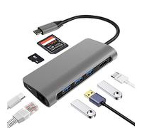 Adaptador USB C 8 en 1 para MacBook Pro 2020 2019 2018, USB 3.1 Thunderbolt 3 a 4K HDMI/ USB 3.0 / SD/TF Card/RJ 45/PD Carga USB-C Digital AV Multipuerto Estación de acoplamiento