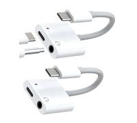 Adaptador USB C a 3,5 mm Auriculares Audio (2 Pack) Carga Auriculares Cable Splitter para Apple iPhone iPad Compatible con Samsung Micrófono Accesorios Divisor Headphone Convertidor Aux Dongle tpc-3.5
