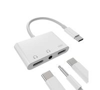 Adaptador USB C a 3,5 mm Auriculares Cable Aux Audio Carga Divisor para Apple iPhone 15 para iPad Compatible con Samsung S24 Headphone Micrófono Convertidor Accesorios Coche Auriculares