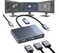 Adaptador USB C a 3 HDMI con PD 100 W/USB3.0, 4K @ 60 Hz, divisor HDMI de 3 vías, pantalla extendida para 3 monitores, estación de acoplamiento de triple monitor para laptop Dell/HP/Mac, concentrador