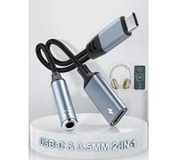 Adaptador USB C a conector de auriculares de 3,5 mm para iPhone 15, 2 en 1, USB C a conector de audio auxiliar, con carga rápida PD de 60 W, adaptador de auriculares a USB C, compatible con control de