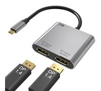 Adaptador USB C a DisplayPort dual, divisor de puerto de pantalla 4K a 60Hz para monitores duales, convertidor de monitor dual tipo C a DP compatible con Dell XPS 13 15, Lenovo Yoga, Sumsung