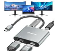 Adaptador USB-C a Doble HDMI 4K@60Hz, 4-EN-1 Adaptador Multipuerto AV Digital Tipo-C con Carga Rápida 100W PD y USB-A, Hub USB C para iPhone, MacBook Pro/Air, iPad, Chromebook, Surface, Samsung y Más