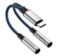 Adaptador USB C a Doble Jack 3.5mm Aux Audio Headphone Splitter, 2-in-1 Adapter Tipo C a Hembra Auriculares Micrófono Splitter 16 Bit para iPhone 16/15 Pro MAX MacBook iPad Air Galaxy S25 S24 S23