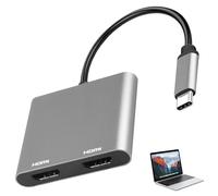 Adaptador USB C a Dual HDMI, Adaptador USB Tipo C a HDMI 2 en 1, USB C Hub con 2 x 4K HD-MI, Adaptador Multifuncional USB C a Dual para portátil MacBook Pro 2016/2017 DELL XPS13 Samsung Galaxy