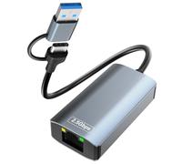 Adaptador USB C a Ethernet 2500Mbps,2 en 1 Adaptador USB Ethernet RJ45 2.5Gbps,adaptador ethernet,USb c eTHer net,eTherNet Usb c,aDaptador ether Net a USb c Compatible con Windows,Mac,IOS,Linux,Chrome
