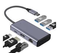 Adaptador USB C a Ethernet, base USB C a HDMI 6 en 1 para iPhone 16 Pro/Pro Max, Chromebook, Dell XPS, dispositivos HP y tipo C, hub USB-C (Ethernet de 1 Gbps, HDMI 4K, carga PD de 100 W, 3 puertos