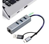 Adaptador USB C a Ethernet YICORPS 3 puertos USB 3.0 Expander Hub a RJ45 LAN con adaptador Gigabit Ethernet LAN para MacBook/Windows 10/8.1/Surface Pro/Chromebook/Linux y más Laptop