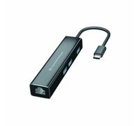 Adaptador USB-C A GIGABIT ETHERNET RJ45 CONCEPTRONIC con HUB USB 3.0 3 Puertos