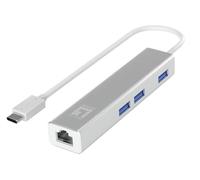 Adaptador USB-C A GIGABIT ETHERNET RJ45 Level One con HUB USB 3.0 3 Puertos