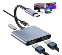 Adaptador USB C a HDMI,4 en 1 Cable USB C a HDMI con 2 HD-MI, U SB, PD 100W,Adaptador HD-MI 4k@60Hz y Doble 4k@30Hz Compatible con MacBook/MacBook Pro/Air M4 M3 M2 M1, Mac, iMac, iPad,Laptop,Portátil