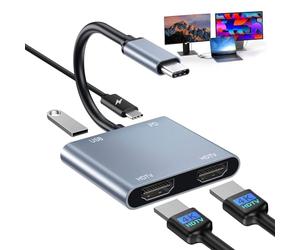 Adaptador USB C a HDMI,4 en 1 Cable USB C a HDMI con 2 HD-MI, U SB, PD 100W,Adaptador HD-MI 4k@60Hz y Doble 4k@30Hz Compatible con MacBook/MacBook Pro/Air M4 M3 M2 M1, Mac, iMac, iPad,Laptop,Portátil