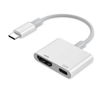 Adaptador USB C a HDMI (4K a 60Hz), convertidor AV digital multipuerto 2 en 1 HDMI a USB C con puerto de carga rápida PD de 100 W para iPhone 17/16/15, MacBook, iMac, iPad Pro, Galaxy, Switch, TV