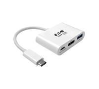 Adaptador USB-C a HDMI con Puerto USB-A y Carga PD, Blanco