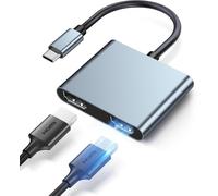 Adaptador USB C a HDMI dual 4K a 60 Hz, divisor tipo C a HDMI, pantalla extendida para laptop HP/Dell/Surface/Lenovo/M-acBook/Chromebook, etc. (gris)