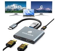 Adaptador USB C a HDMI dual 4K a 60Hz, divisor HDMI 4 en 1 para monitores duales, carga PD de 100 W, puerto USB A, estación de acoplamiento para MacBook/LenovoYoga/Thinkpad, XPS y más (solo macOS
