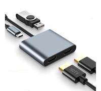 Adaptador USB C a HDMI dual, adaptador multipuerto USB C 4K a 60Hz con PD de 100 W, USB-A, compatible con divisor C a 2 HD, pantalla extendida para dispositivos tipo C (MST no es compatible con MacOS)