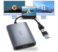 Adaptador USB C a HDMI Dual, Divisor multimonitor 1080P 60Hz para MacBook/PC/Laptop - USB-A/USB-C a 2 Puertos HDMI, estación de Acoplamiento de Aluminio, sincronización de Audio, Control de Software