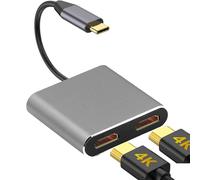 Adaptador USB C a HDMI dual para 2 monitores, adaptador tipo C a HDMI, pantalla 4K a 60 Hz para MacBook Air/Pro, laptop, Dell XPS, Chromebook y más