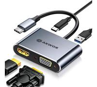 Adaptador USB C a HDMI VGA para monitor dual, concentrador USB C 4 en 1 con HDMI 4K, VGA 1080P, USB 3.0 5Gbps, 100W PD, estación de acoplamiento para laptop compatible con MacBook Air/Pro, Dell XPS