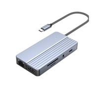 Adaptador USB C a HDTV 4K Ethernet USB3.0 de 3.5 mm, lector de tarjetas de puerto 10 en 1, estaciones de acoplamiento PD100W, puerto de carga USB C