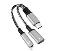 Adaptador USB C a Jack 3.5 mm 2 en 1,Con Carga Rápida PD 60W y Salida de Audio Hi-Fi,Compatible con Teléfonos Huawei,Xiaomi y Otros Smartphones,Conexión Simultánea,Carcasa de Aleación de Aluminio