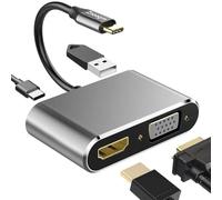Adaptador USB C a VGA multipuerto, convertidor 4 en 1 USB C Hub Thunderbolt 3 a HDMI 4K, VGA 1080P, USB 3.0, puerto PD de 100 W para MacBook Pro/Air iPhone 16 15 Pro Max Dell XPS, etc