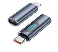 Adaptador USB C de 2 piezas con pantalla LED PD de 100 W, macho a hembra, medidor de potencia rápido, extensor de monitor y cargador USB-C.