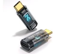 Adaptador USB C de 240 W, probador de medidor de potencia (2 unidades) - Pantalla digital LED de potencia, voltaje, amperaje, conector de extensión tipo C macho a hembra para iPhone 15/16, MacBook