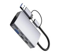 Adaptador USB C de 5 puertos, multipuertos, transferencia de datos de alta velocidad, lector de tarjetas de memoria para laptop, tabletas, expansión, compacto, USB C para negocios