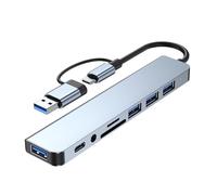 Adaptador USB C de aluminio de 8 puertos con divisor de 4 puertos USB, lector de tarjetas pequeño y 3.5 puertos auditivos de aluminio eficiente concentrador USB