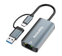 Adaptador USB C Ethernet, 2 en 1 USB a RJ45 Gigabit LAN, 2500 Mbps USB LAN Adaptador de Aluminum Compatible con MacBook/Pro/Air, Surface Pro,iPhone 17 Pro MAX Series Windows 11/10/8/7, Linux, Mac OS