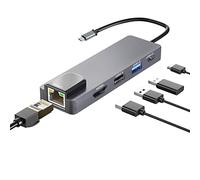 Adaptador USB C HDMI tipo C, convertidor DAPOKJD 5 en 1 tipo C (HDMI 4K Ethernet USB3.0+2.0 PD100W entrada) estación de acoplamiento USB-C, dongle multipuerto tipo C, compatible con iPad, MacBook,