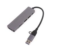 Adaptador USB C Hub C 6 en 1 con lector de tarjetas de 3 puertos, estación de acoplamiento para portátiles, teléfonos móviles y tabletas, lector de tarjetas portátil