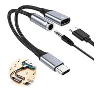 Adaptador USB C Jack, Audio 3.5mm con Carga PD 60W, Formato 2 en 1 | Convertidor DAC para auriculares CTIA con micrófono y controles de audio, cable compacto sin transferencia de datos para