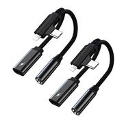 Adaptador USB C/Lightning a Jack 3.5 mm, Adaptador de auriculares 2 en 2 y carga USB-C, Auriculares a Jack Audio Compatible con i Phone 16/15/14/13/12/X/8/7/Pad Galaxy S24/S23 (2 pieza/negro)