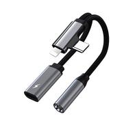 Adaptador USB C/Lightning a Jack 3.5 mm, Adaptador de auriculares 2 en 2 y carga USB-C, Auriculares a Jack Audio Compatible con i Phone 16/15/14/13/12/X/8/7/Pad Galaxy S24/S23 (1 pieza/plateado)