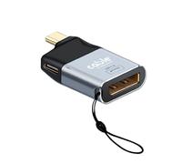Adaptador USB C macho a DisplayPort 1.4 8K @ 60Hz hembra + USB C hembra 65W PD 3.0 | Convertidor DP de aluminio compatible con Thunderbolt 3/4, iPhone, Macbook, iPad, Samsung, ec