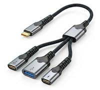 Adaptador USB C OTG, 3 en 1, divisor USB C con carga rápida de 60 W, USB C macho a doble hembra y USB A hembra para Chromecast con Google TV, Fire Stick 4K, Steam Deck, Switch, Tablet