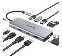 Adaptador USB C para buje TOTU 12 en 1 Tipo C (4 K Dual HDMI y DP, 75 W PD), estación de Acoplamiento de Triple Pantalla para Sistemas Windows USB C y Thunderbolt3