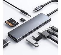 Adaptador USB C para iPad Pro MacBook Pro Air M4 M2 M1 2024-2018,9en1 USB Hub con 4K HDMI,PD 60W,3.5mm Jack,3 Puertos USB3.0, Lector de Tarjetas SD/TF,USB-C 3.0 Datos,Lenovo Surface Laptop